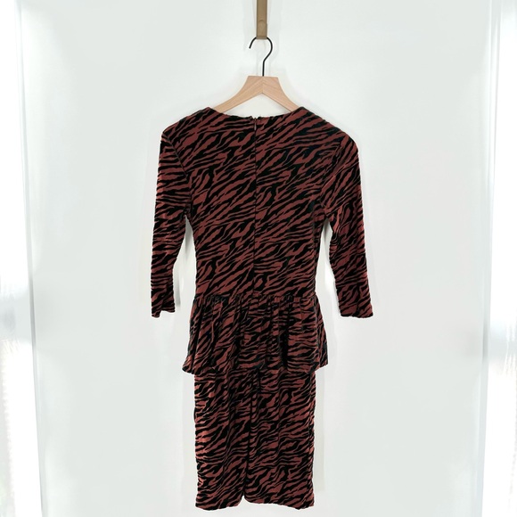 GANNI Adrian Velvet Zebra Print Peplum Dress Size 4 - Picture 2 of 10